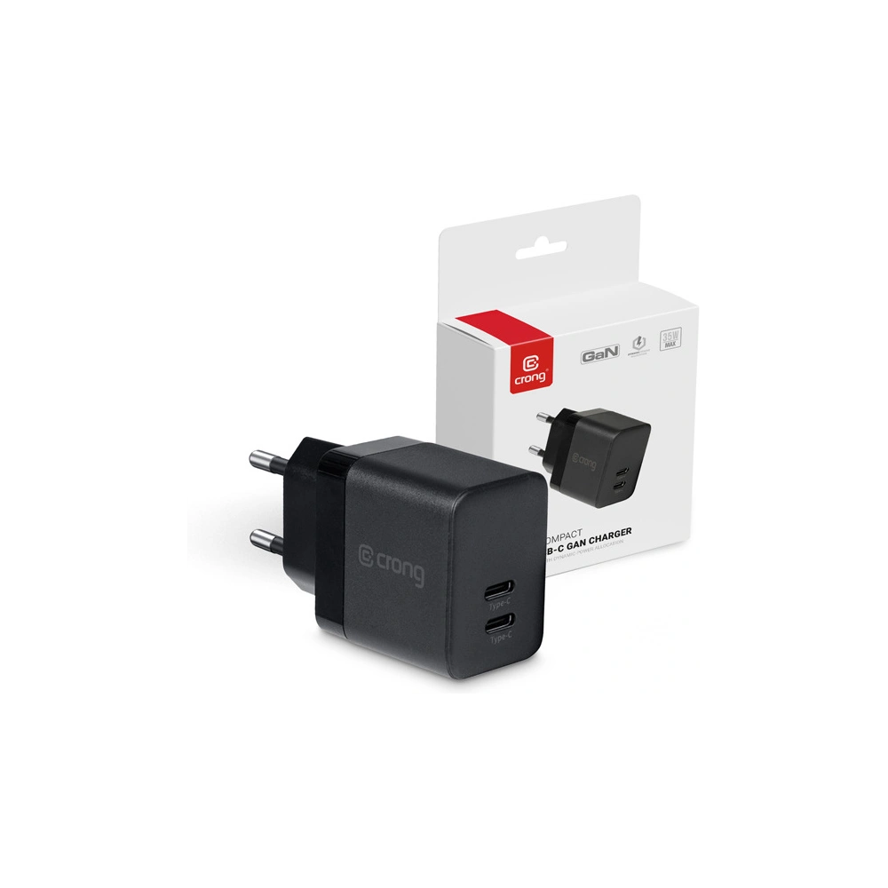Ładowarka sieciowa Crong Utra Compact GaN 35W PD 3.0 2x USB-C (czarny)