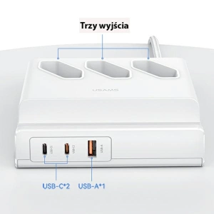 Kup Napájecí lišta USAMS USB prodlužovací zásuvka 65W Super Si rychlé nabíjení bílá/white CC160TC01 (US-CC160) - USA853 - {ean13} - Sklep Home Screen