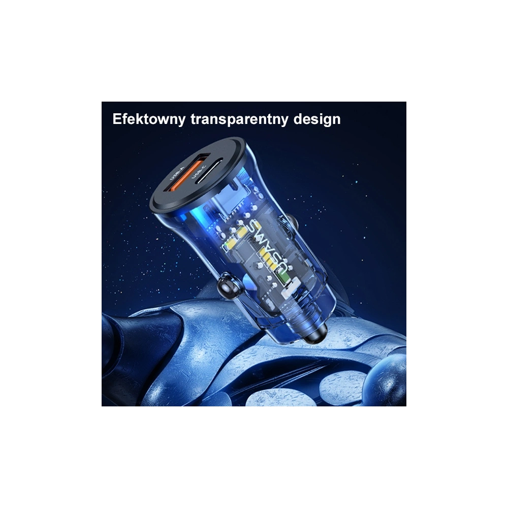 Ładowarka samochodowa USAMS C32 1xUSB+1xUSB-C 30W Fast Charge niebieski/blue (US-CC164)