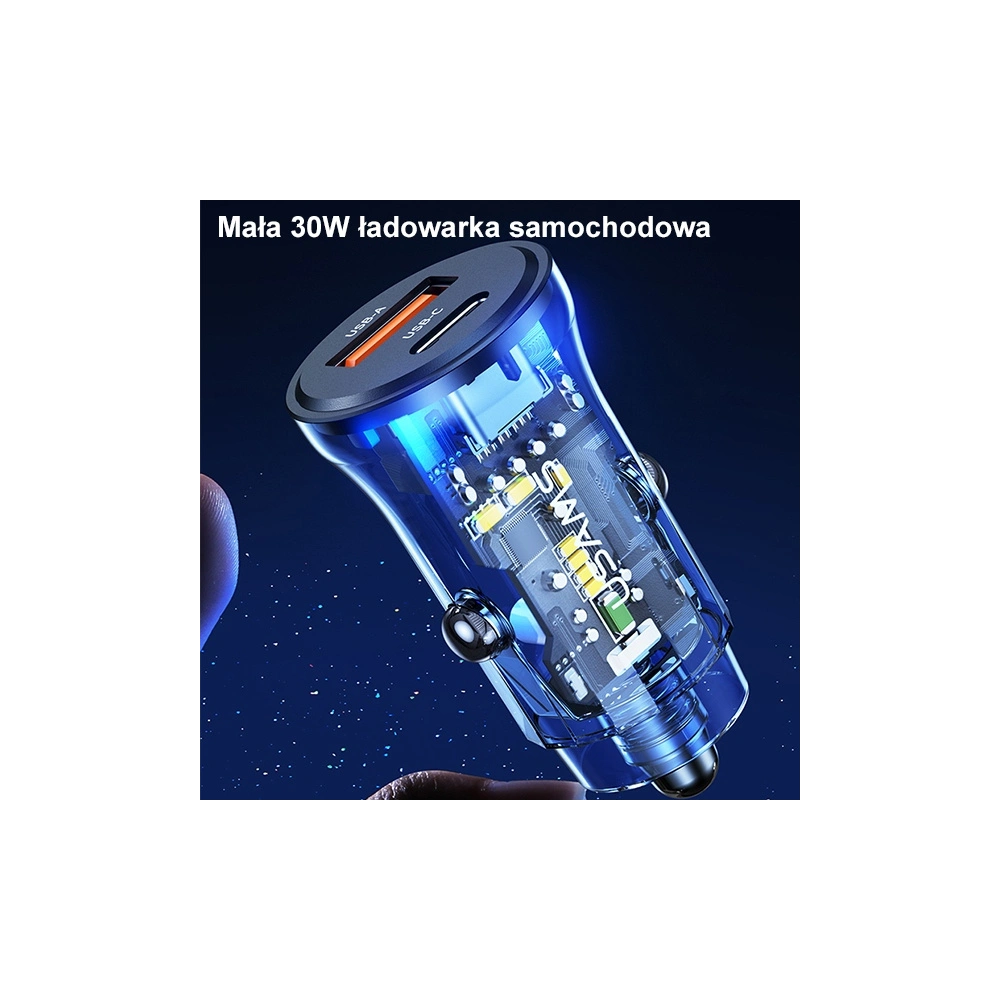 Ładowarka samochodowa USAMS C32 1xUSB+1xUSB-C 30W Fast Charge niebieski/blue (US-CC164)