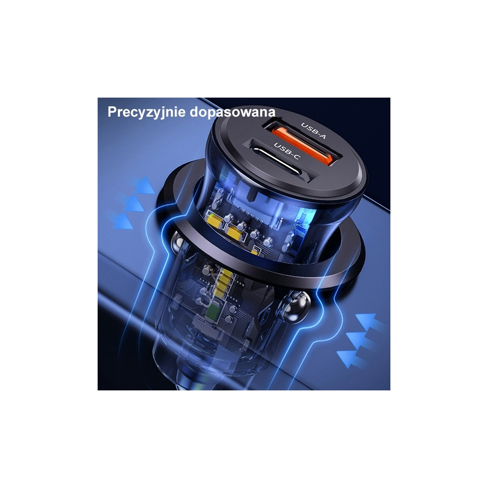 Ładowarka samochodowa USAMS C32 1xUSB+1xUSB-C 30W Fast Charge niebieski/blue (US-CC164)