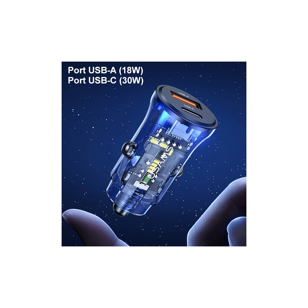Ładowarka samochodowa USAMS C32 1xUSB+1xUSB-C 30W Fast Charge niebieski/blue (US-CC164)