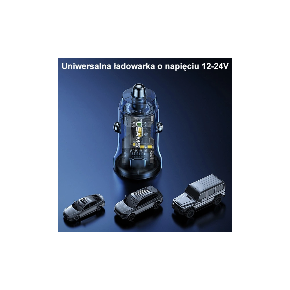 Ładowarka samochodowa USAMS C32 1xUSB+1xUSB-C 30W Fast Charge niebieski/blue (US-CC164)