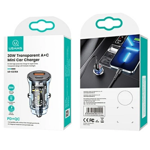 Kup Încărcător auto USAMS C32 1xUSB+1xUSB-C 30W Încărcare rapidă albastru (US-CC164) - USA856 - {ean13} - Sklep Home Screen