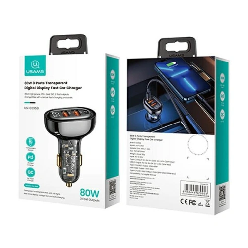 Kup Ładowarka samochodowa USAMS 2xUSB+1xUSB-C 80W Fast Charge czarny/black (US-CC159) - USA858 - {ean13} - Sklep Home Screen
