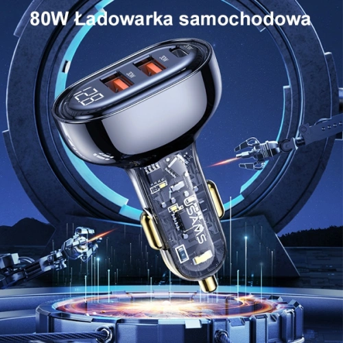 Kup Ładowarka samochodowa USAMS 2xUSB+1xUSB-C 80W Fast Charge niebieski/blue (US-CC159) - USA859 - {ean13} - Sklep Home Screen