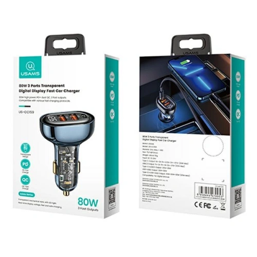 Kup Încărcător auto USAMS 2xUSB+1xUSB-C 80W Încărcare rapidă albastru (US-CC159) - USA859 - {ean13} - Sklep Home Screen