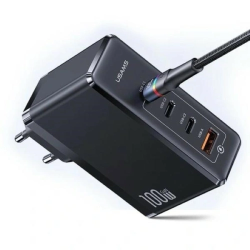 Kup USAMS T50 Netzladegerät 3xUSB-C+1xUSB GaN 100W PD Schnellladung schwarz (US-CC163) - USA860 - {ean13} - Sklep Home Screen