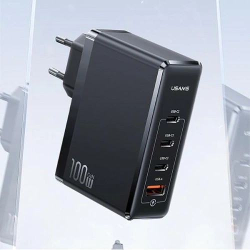 Kup USAMS T50 Netzladegerät 3xUSB-C+1xUSB GaN 100W PD Schnellladung schwarz (US-CC163) - USA860 - {ean13} - Sklep Home Screen