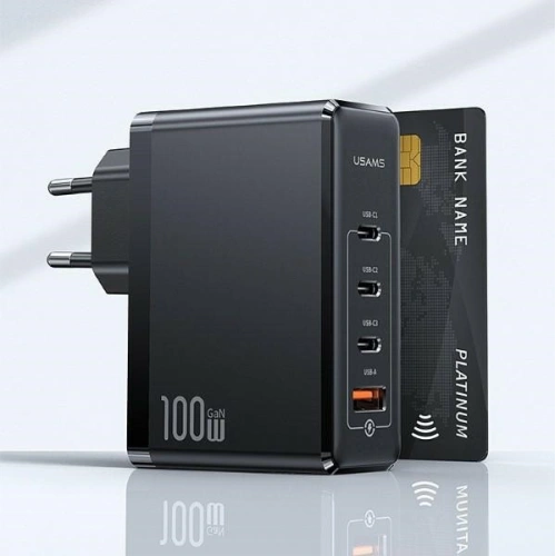 Kup USAMS T50 Netzladegerät 3xUSB-C+1xUSB GaN 100W PD Schnellladung schwarz (US-CC163) - USA860 - {ean13} - Sklep Home Screen