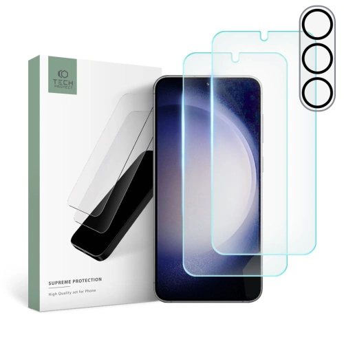 Kup Sticlă securizată + pentru obiectivele aparatului Tech-Protect Supreme Set Samsung Galaxy S23+ Plus Clear [2+1 PACK] - THP1687 - {ean13} - Sklep Home Screen