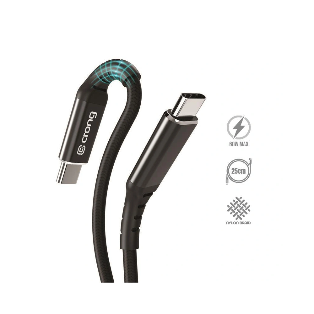 Kabel Crong Armor Link USB-C/USB-C 60W 3A 25cm (czarny)