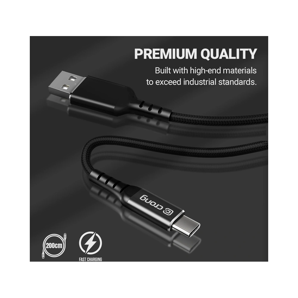Kabel Crong Armor Link USB-C/USB-C 100W 5A 200cm (czarny)