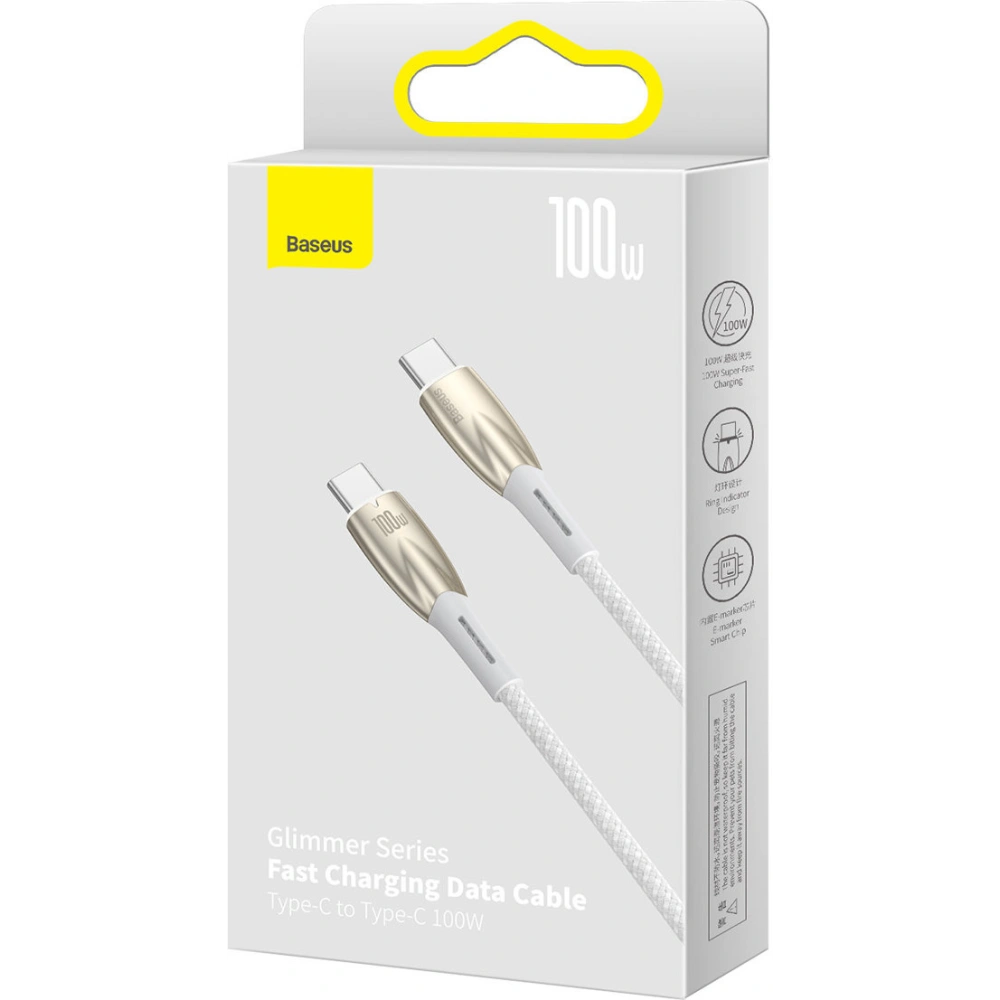 Kabel Baseus Glimmer Series USB-C/USB-C PD 100W 1m biały