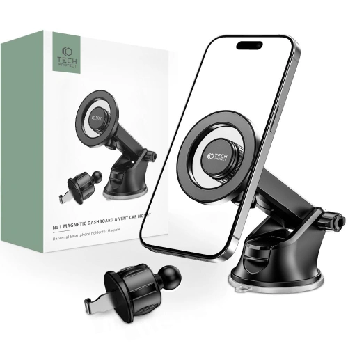 Kup MagSafe autós tartó Tech-Protect N51 Magnetic Műszerfalra és szellőzőre rögzíthető autós tartó fekete - THP1693 - {ean13} - Sklep Home Screen