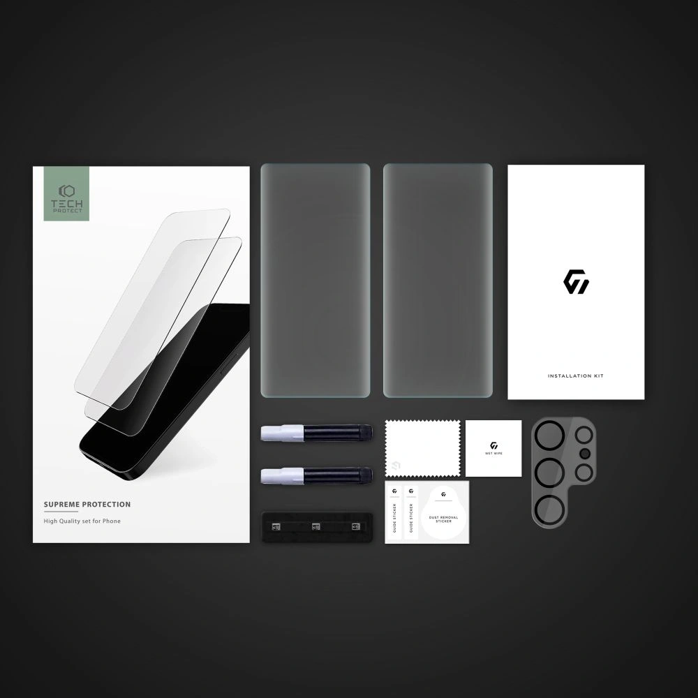 Szkło hartowane + na obiektywy aparatu Tech-Protect Supreme Set Samsung Galaxy S23 Ultra Clear [2+1 PACK]