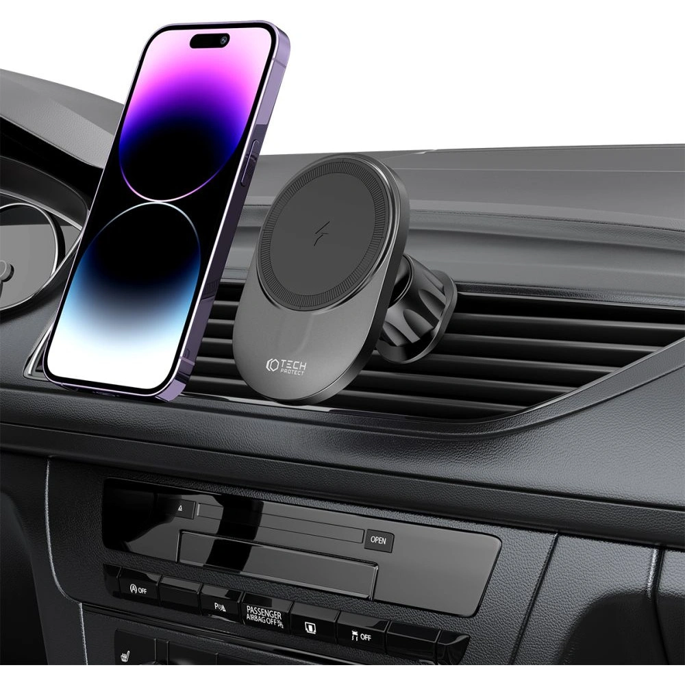 Uchwyt samochodowy z ładowarką bezprzewodową MagSafe Tech-Protect MM15W-V1 Dashboard & Vent Car Mount Wireless Charger 15W Black