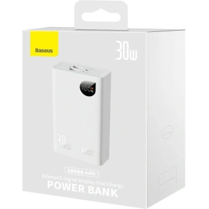Powerbank Baseus Adaman 2, 20000mAh, 30W, 3xUSB, USB-C (biały)