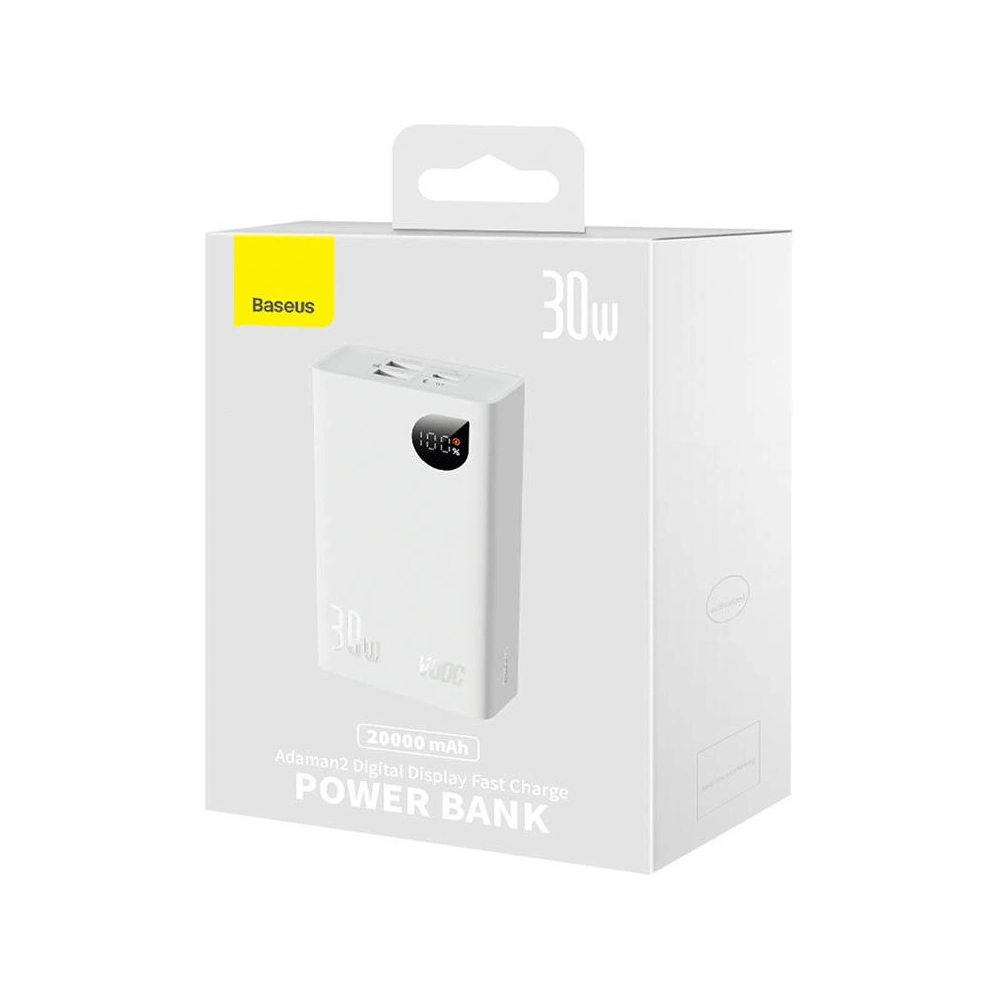 Powerbank Baseus Adaman 2, 20000mAh, 30W, 3xUSB, USB-C (biały)