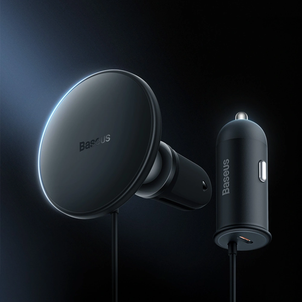 Uchwyt samochodowy z ładowarką bezprzewodową MagSafe Baseus 15W na kratkę nawiewu + USB-A 25W czarna