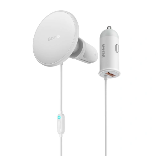 Kup Uchwyt samochodowy z ładowarką bezprzewodową MagSafe Baseus 15W na kratkę nawiewu + USB-A 25W biała - BSU3911 - {ean13} - Sklep Home Screen