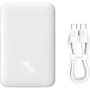 Buy Powerbank Baseus Magnetic Mini MagSafe 15W PD QC 20W 10000mAh white (Overseas Edition) + USB-C/USB-C Cable 60W 3A 0.5m white - BSU3916 - {ean13} - Home Screen Store Europe