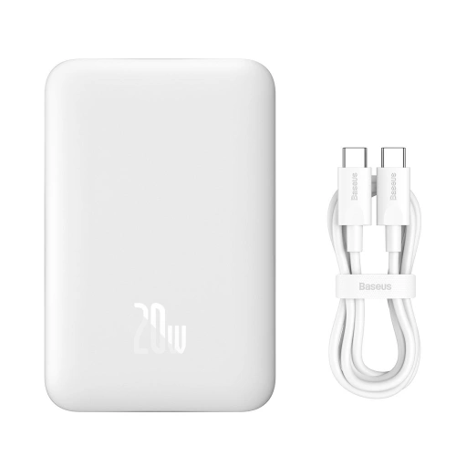 Buy Powerbank Baseus Magnetic Mini MagSafe 15W PD QC 20W 10000mAh white (Overseas Edition) + USB-C/USB-C Cable 60W 3A 0.5m white - BSU3916 - {ean13} - Home Screen Store Europe