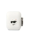 Etui Karl Lagerfeld KLA2RUNCHH Apple AirPods 2/1 borító fehér/szürke Szilikon Choupette Fej 3D