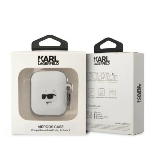 Kup Etui Karl Lagerfeld KLA2RUNCHH Apple AirPods 2/1 cover alb/white Silicon Choupette Head 3D - KLD1398 - {ean13} - Sklep Home Screen