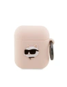 Etui Karl Lagerfeld KLA2RUNCHP Apple AirPods 2/1 tok rózsaszín/szürke Szilikon Choupette Fej 3D