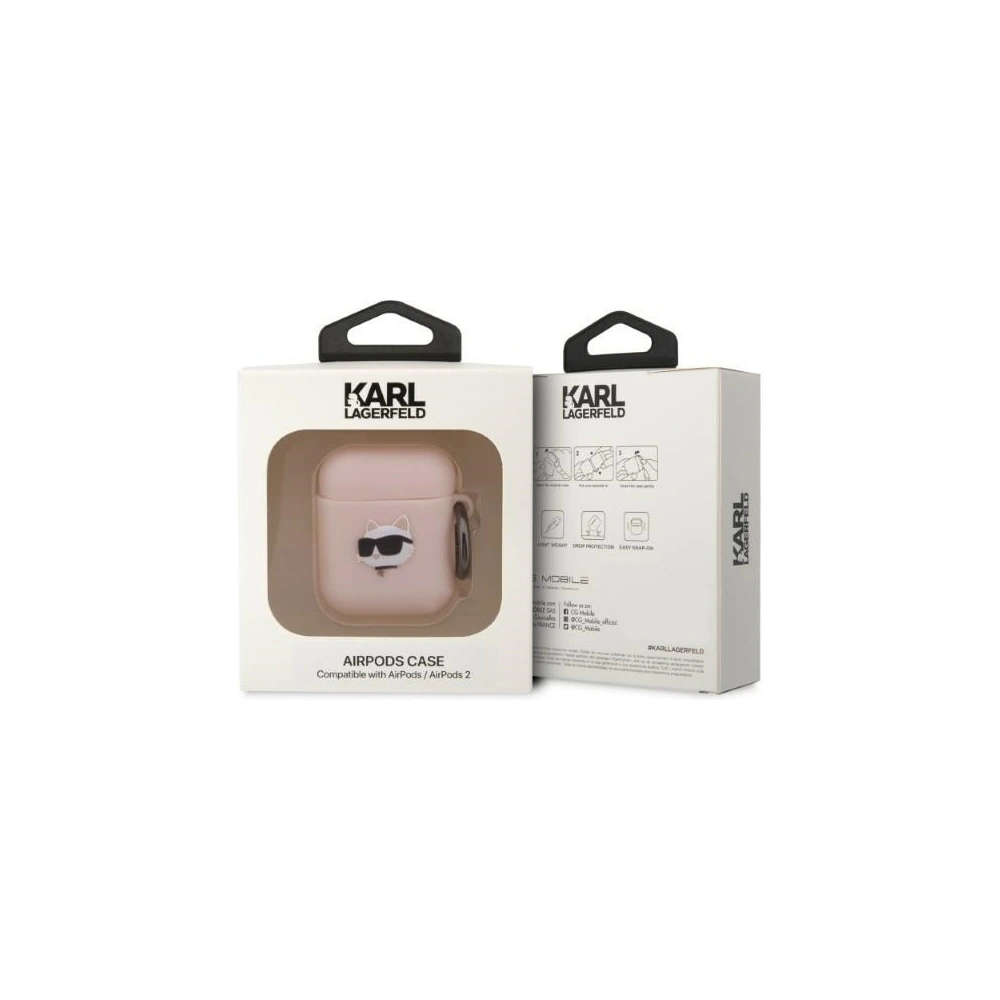 Etui Karl Lagerfeld KLA2RUNCHP Apple AirPods 2/1 cover różowy/pink Silicone Choupette Head 3D