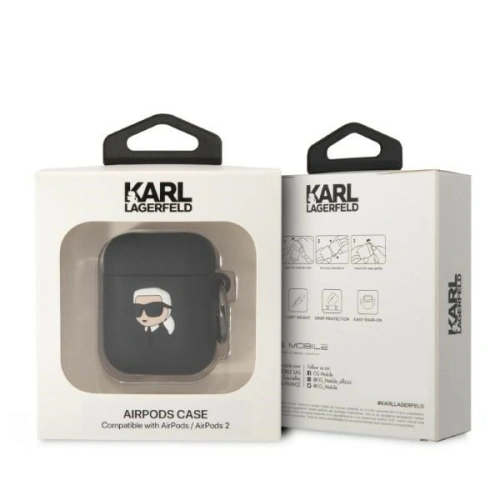 Kup Etui Karl Lagerfeld KLA2RUNIKK Apple AirPods 2/1 cover czarny/black Silicone Karl Head 3D - KLD1401 - {ean13} - Sklep Home Screen