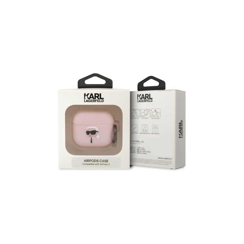 Etui Karl Lagerfeld KLA3RUNIKP Apple AirPods 3 cover różowy/pink Silicone Karl Head 3D