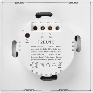 Buy Touch light switch WiFi + RF 433 Sonoff T2 EU TX (1-channel) white - SNF43 - {ean13} - Home Screen Store Europe
