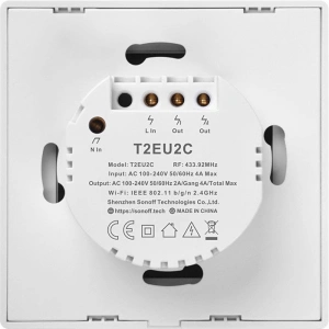 Buy Touch light switch WiFi + RF 433 Sonoff T2 EU TX (2-channel) white - SNF44 - {ean13} - Home Screen Store Europe
