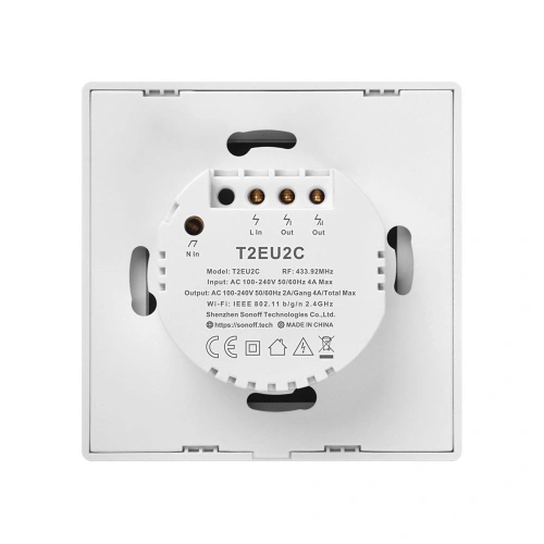 Buy Touch light switch WiFi + RF 433 Sonoff T2 EU TX (2-channel) white - SNF44 - {ean13} - Home Screen Store Europe