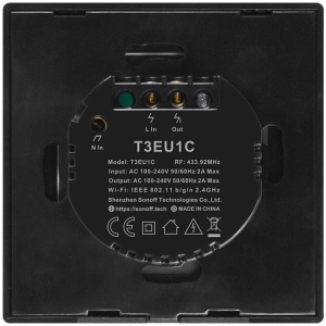 Buy Touch light switch WiFi + RF 433 Sonoff T3 EU TX (1-channel) black - SNF45 - {ean13} - Home Screen Store Europe