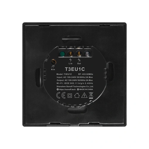 Buy Touch light switch WiFi + RF 433 Sonoff T3 EU TX (1-channel) black - SNF45 - {ean13} - Home Screen Store Europe