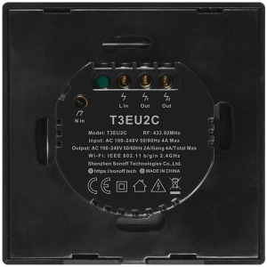 Buy Touch light switch WiFi + RF 433 Sonoff T3 EU TX (2-channel) black - SNF46 - {ean13} - Home Screen Store Europe