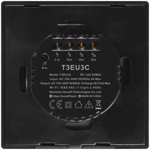 Buy Touch light switch WiFi + RF 433 Sonoff T3 EU TX (3-channel) black - SNF47 - {ean13} - Home Screen Store Europe