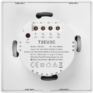Buy Touch light switch WiFi + RF 433 Sonoff T2 EU TX (3-channel) white - SNF48 - {ean13} - Home Screen Store Europe