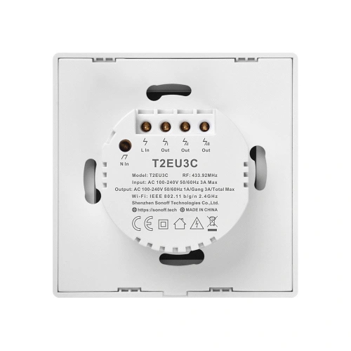 Buy Touch light switch WiFi + RF 433 Sonoff T2 EU TX (3-channel) white - SNF48 - {ean13} - Home Screen Store Europe