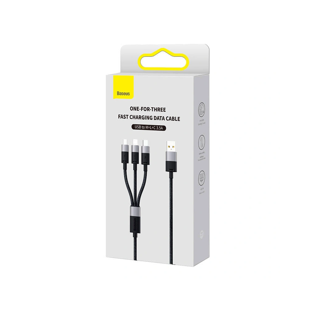 Kabel Baseus StarSpeed 3w1 USB-A/USB-C - micro USB - Lightning, 3,5A, 1.2m (czarny)