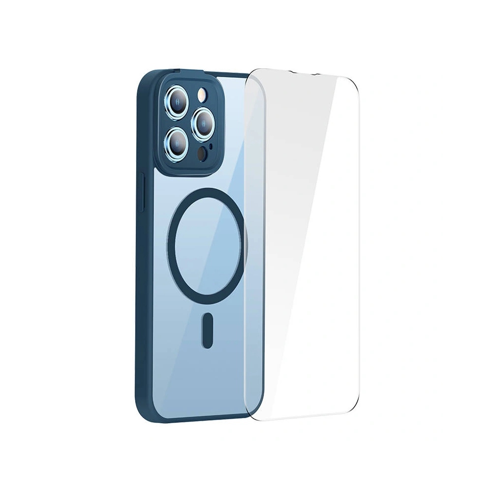 Zestaw etui + szkło Baseus Frame MagSafe Apple iPhone 14 Pro (niebieski)