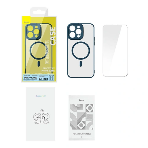 Kup Hülle + Glas Set Baseus Frame MagSafe Apple iPhone 14 Pro (blau) - BSU3957 - {ean13} - Sklep Home Screen