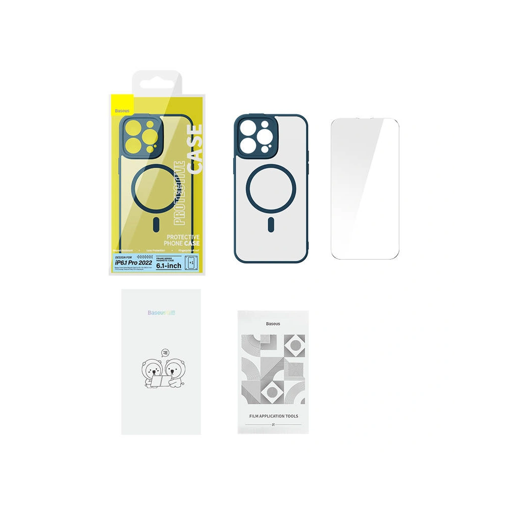 Zestaw etui + szkło Baseus Frame MagSafe Apple iPhone 14 Pro (niebieski)