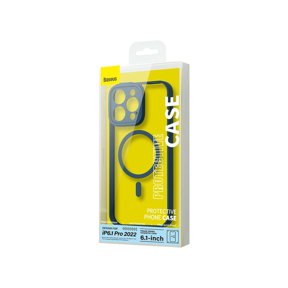 Zestaw etui + szkło Baseus Frame MagSafe Apple iPhone 14 Pro (niebieski)