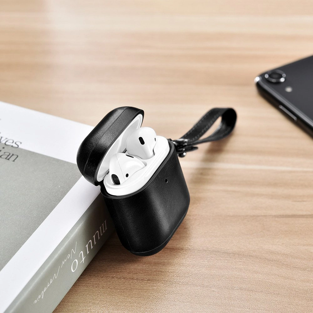 Etui iCarer Leather Vintage Apple AirPods 2/1 + pasek czarny