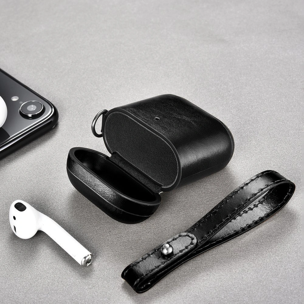 Etui iCarer Leather Vintage Apple AirPods 2/1 + pasek czarny