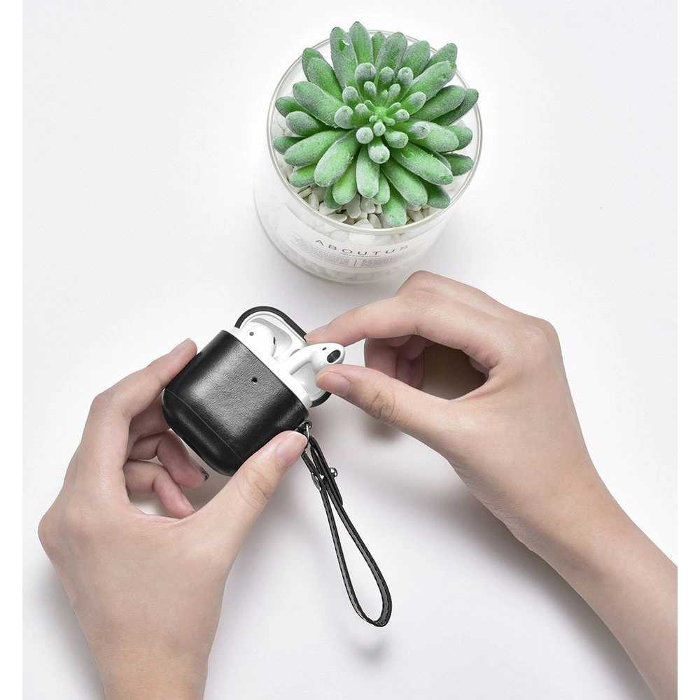 Etui iCarer Leather Vintage Apple AirPods 2/1 + pasek czarny